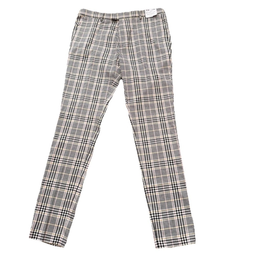 Topman Men's Trousers Stretch Skinny Dress Pants 36x36 Plaid Check Black Pink - Picture 2 of 10